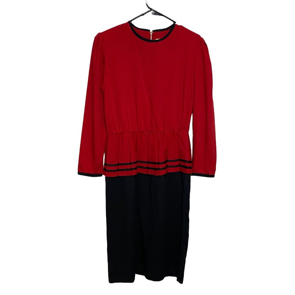 CHELSEA LTD Women's Red and Black Belted Dress  Size 12 Vintage Made in USA